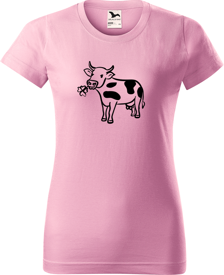 Dámské tričko s krávou - Kravička a jetel Velikost: L, Barva: Růžová (30), Střih: dámský