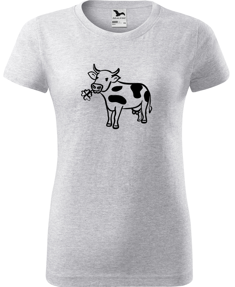 Dámské tričko s krávou - Kravička a jetel Velikost: M, Barva: Světle šedý melír (03), Střih: dámský
