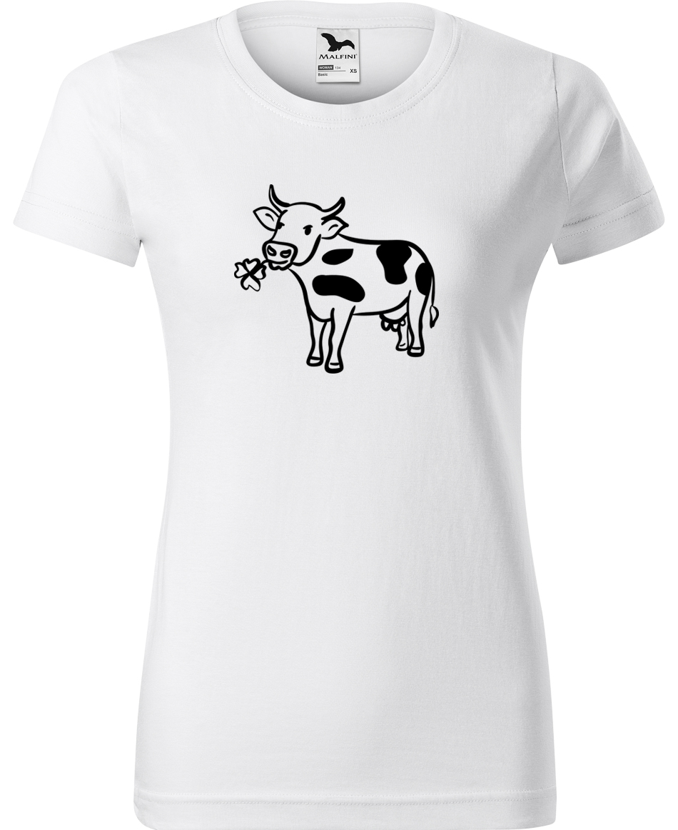Dámské tričko s krávou - Kravička a jetel Velikost: 3XL, Barva: Bílá (00), Střih: dámský
