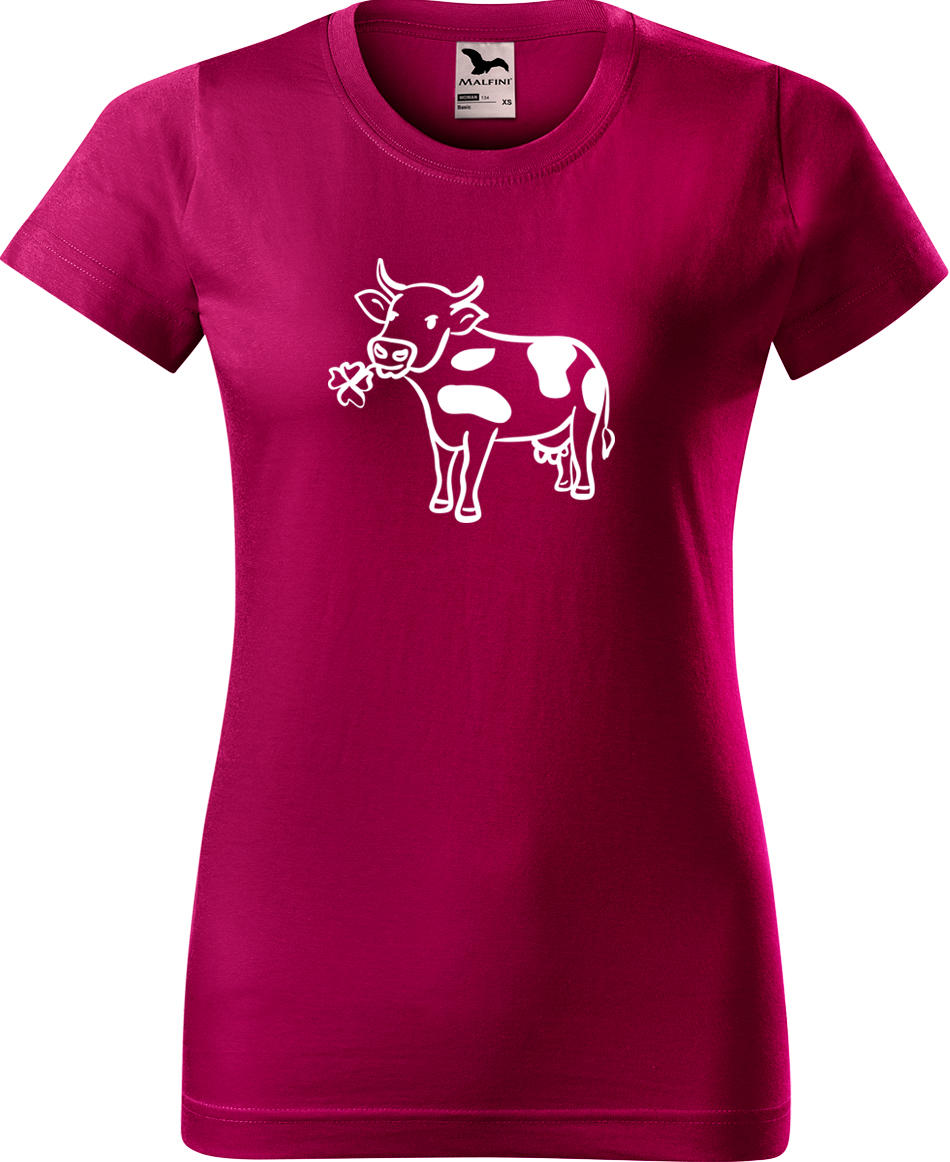 Dámské tričko s krávou - Kravička a jetel Velikost: XL, Barva: Fuchsia red (49), Střih: dámský