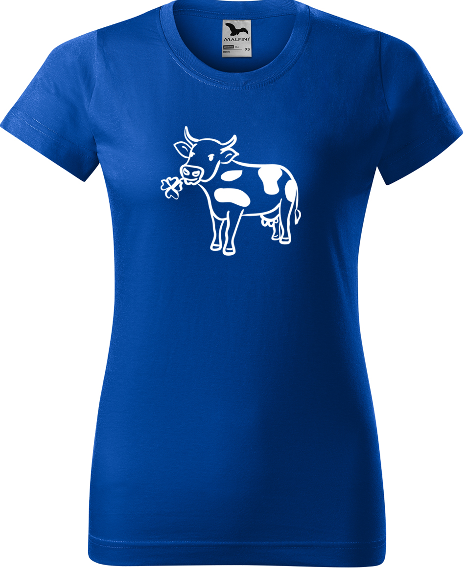 Dámské tričko s krávou - Kravička a jetel Velikost: XL, Barva: Královská modrá (05), Střih: dámský