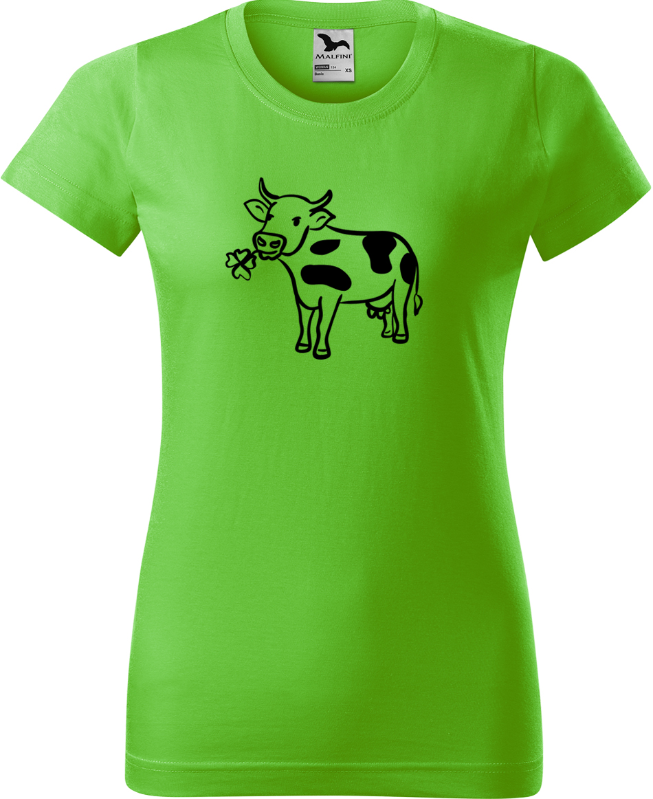 Dámské tričko s krávou - Kravička a jetel Velikost: XL, Barva: Apple Green (92), Střih: dámský