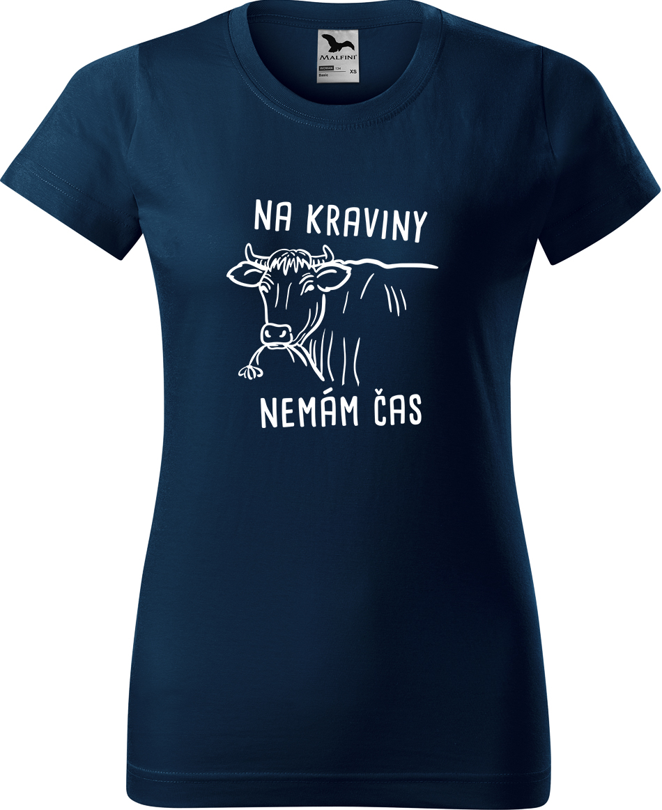 Dámské tričko s krávou - Na kraviny nemám čas Velikost: S, Barva: Námořní modrá (02), Střih: dámský