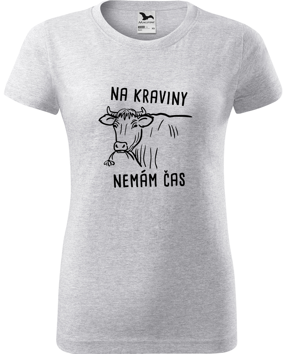 Dámské tričko s krávou - Na kraviny nemám čas Velikost: XL, Barva: Světle šedý melír (03)