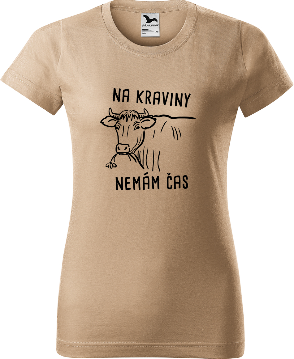 Dámské tričko s krávou - Na kraviny nemám čas Velikost: L, Barva: Béžová (51), Střih: dámský