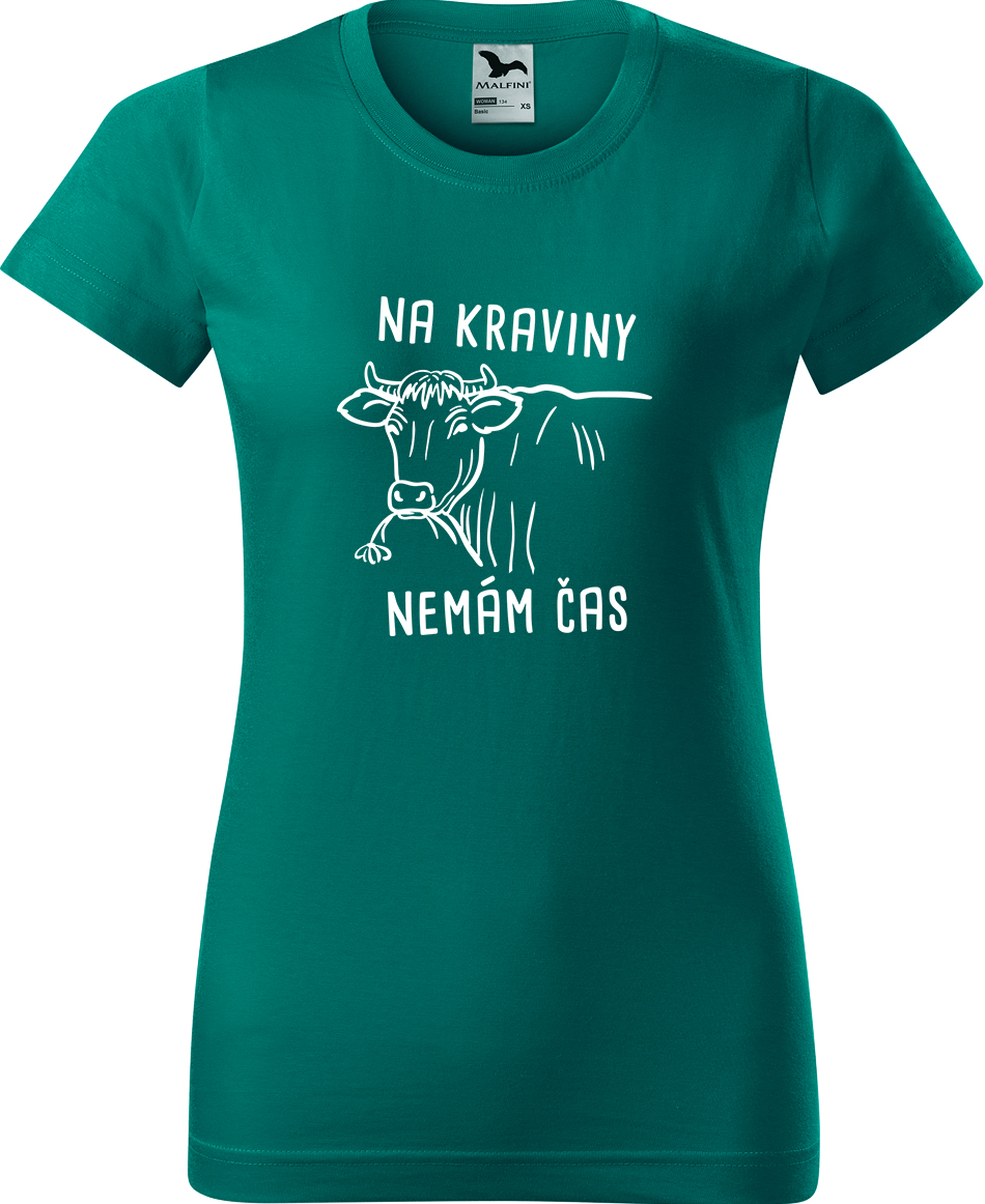 Dámské tričko s krávou - Na kraviny nemám čas Velikost: L, Barva: Emerald (19), Střih: dámský
