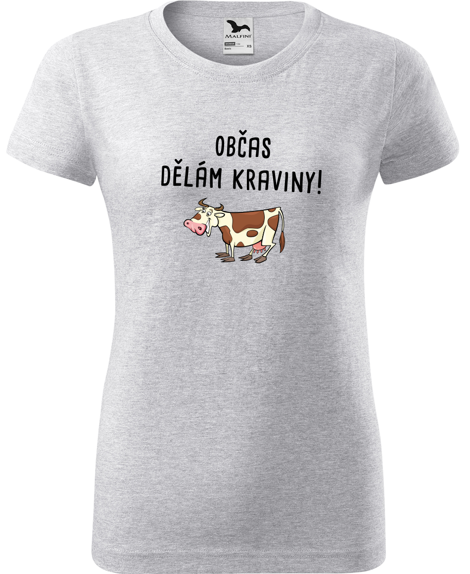 Dámské tričko s krávou - Občas dělám kraviny Velikost: XL, Barva: Světle šedý melír (03), Střih: dámský