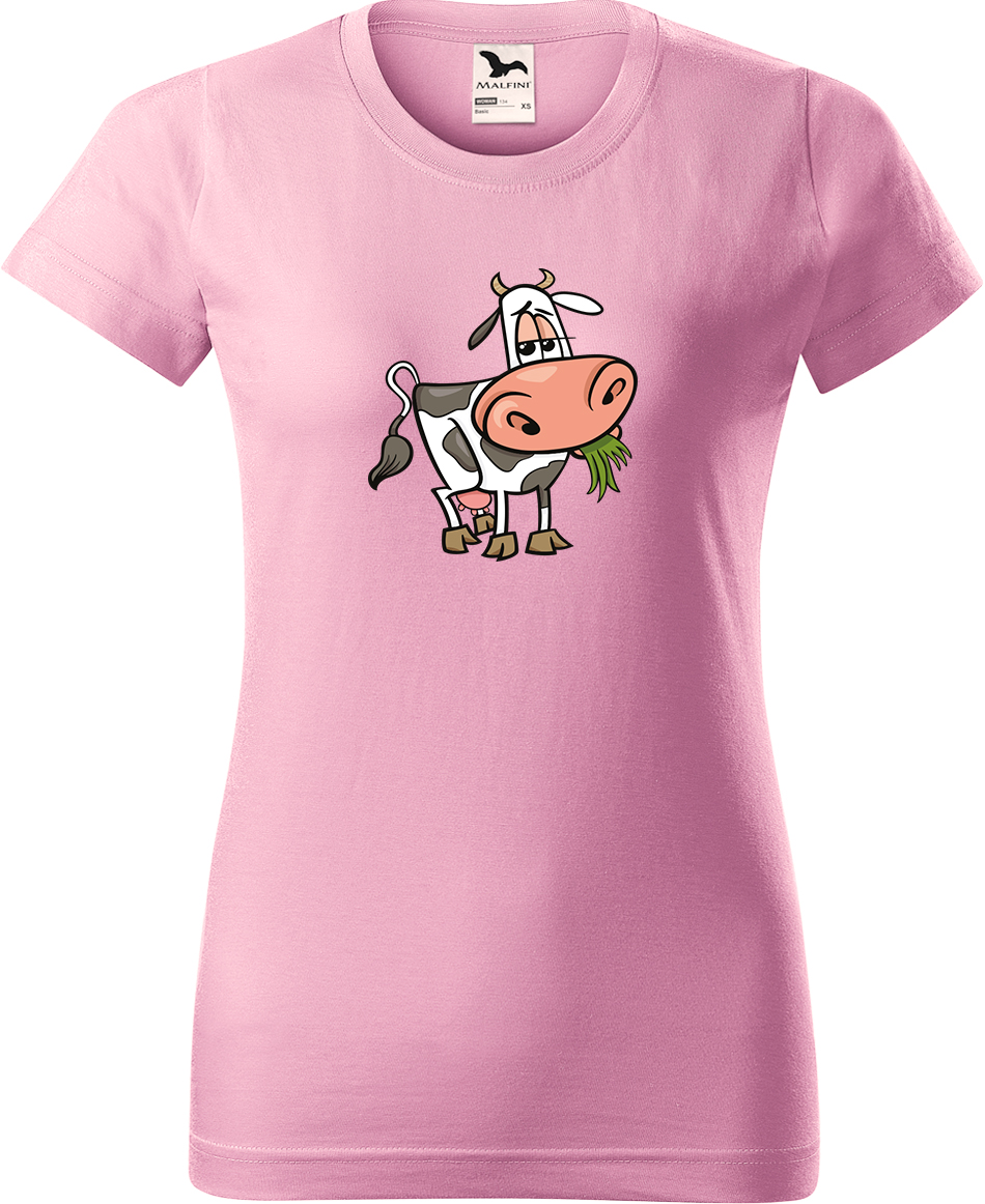 Dámské tričko s krávou - Obrázek spokojené krávy Velikost: M, Barva: Růžová (30), Střih: dámský