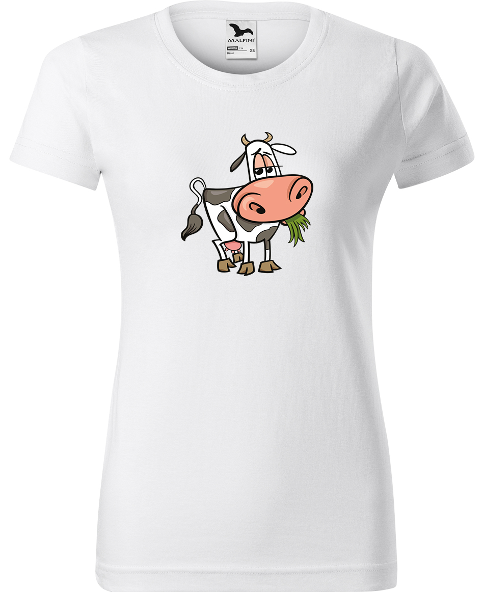 Dámské tričko s krávou - Obrázek spokojené krávy Velikost: M, Barva: Bílá (00), Střih: dámský