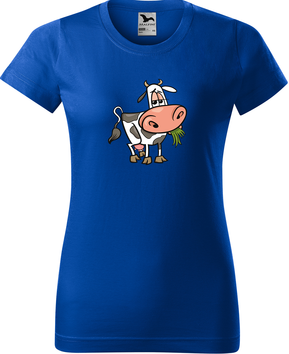 Dámské tričko s krávou - Obrázek spokojené krávy Velikost: L, Barva: Královská modrá (05), Střih: dámský