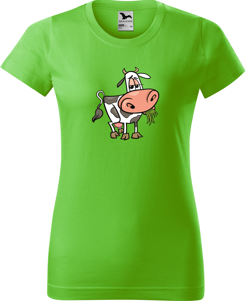 Dámské tričko s krávou - Obrázek spokojené krávy Velikost: M, Barva: Apple Green (92), Střih: dámský