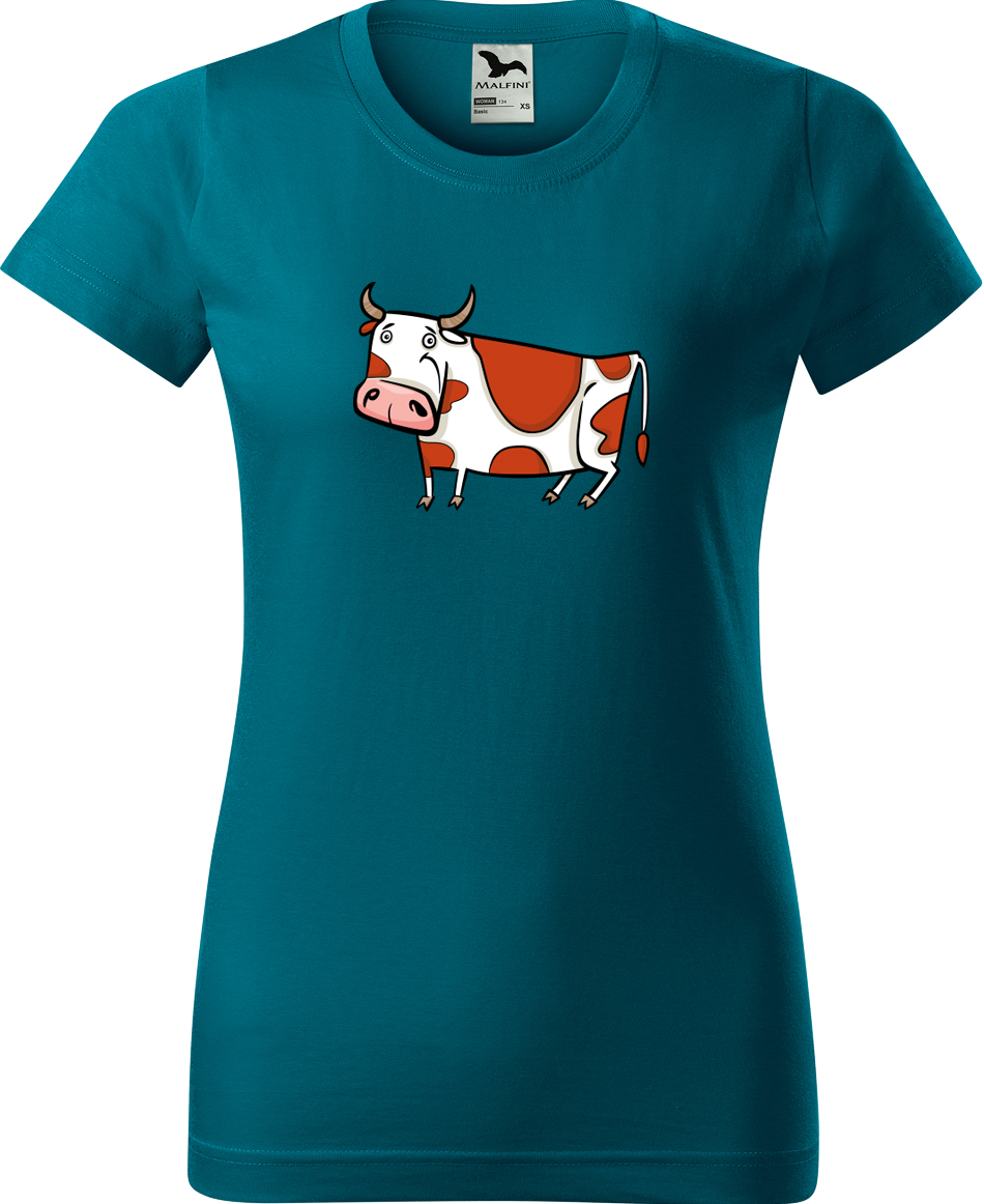 Dámské tričko s krávou - Obrázek stylizované krávy Velikost: XL, Barva: Petrolejová (93), Střih: dámský