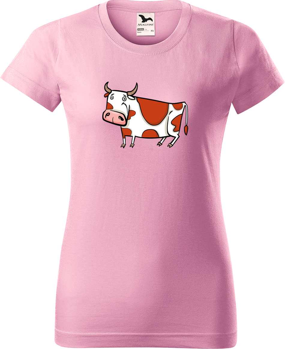 Dámské tričko s krávou - Obrázek stylizované krávy Velikost: M, Barva: Růžová (30), Střih: dámský