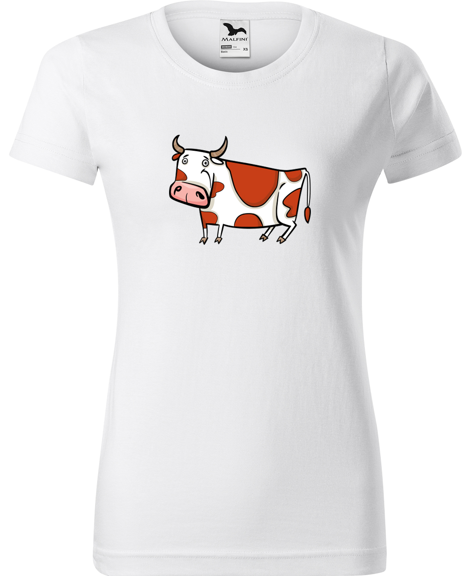 Dámské tričko s krávou - Obrázek stylizované krávy Velikost: L, Barva: Bílá (00), Střih: dámský