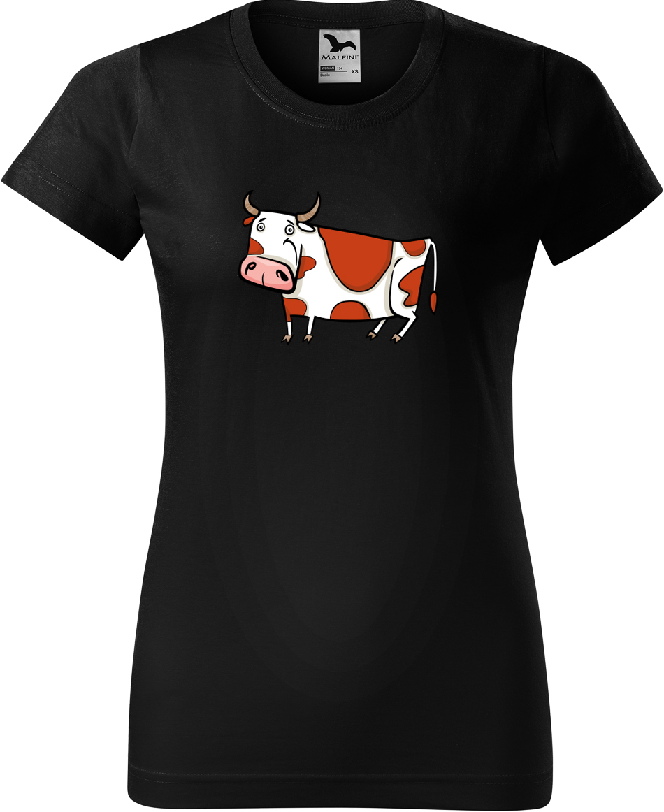 Dámské tričko s krávou - Obrázek stylizované krávy Velikost: M, Barva: Černá (01), Střih: dámský