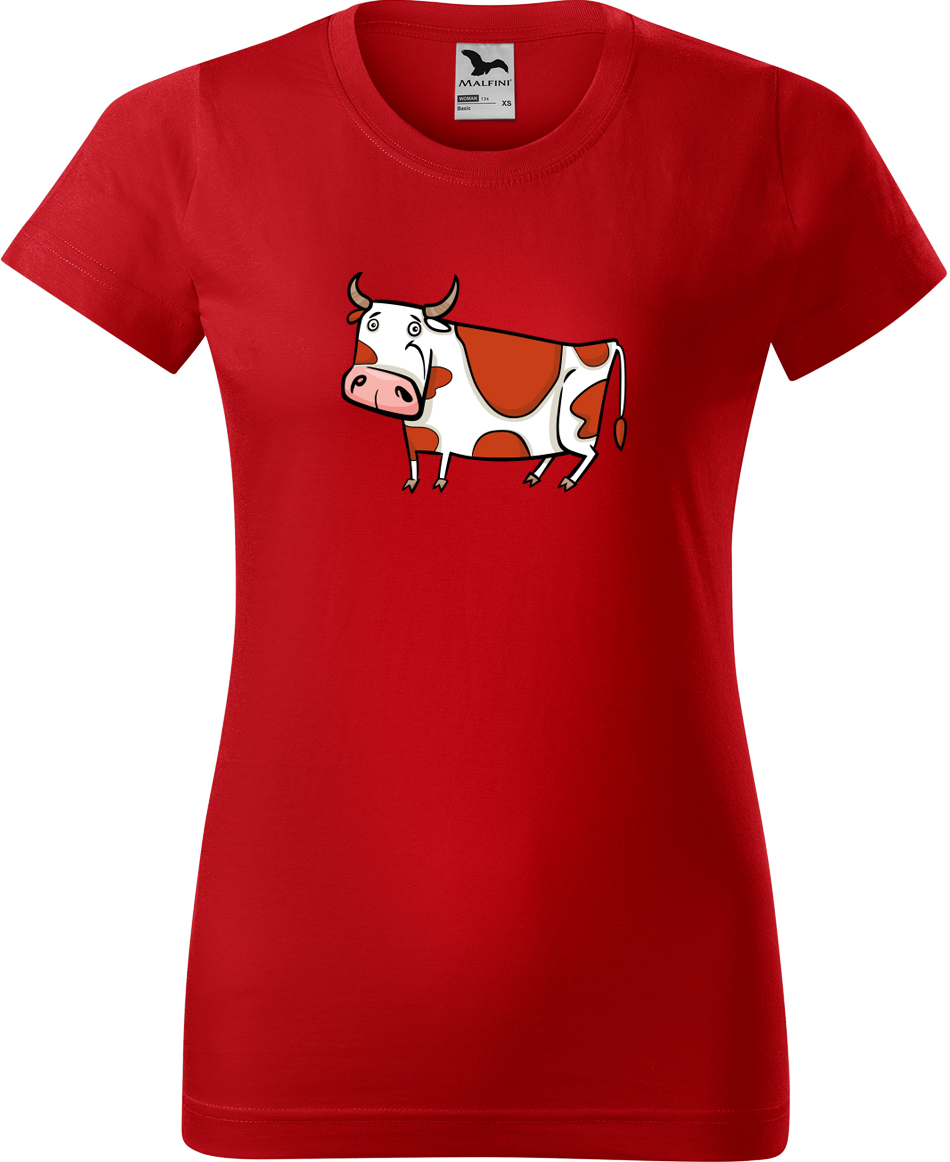 Dámské tričko s krávou - Obrázek stylizované krávy Velikost: XL, Barva: Červená (07), Střih: dámský