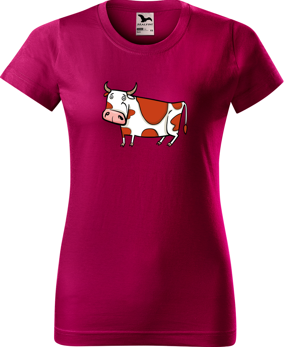 Dámské tričko s krávou - Obrázek stylizované krávy Velikost: S, Barva: Fuchsia red (49), Střih: dámský