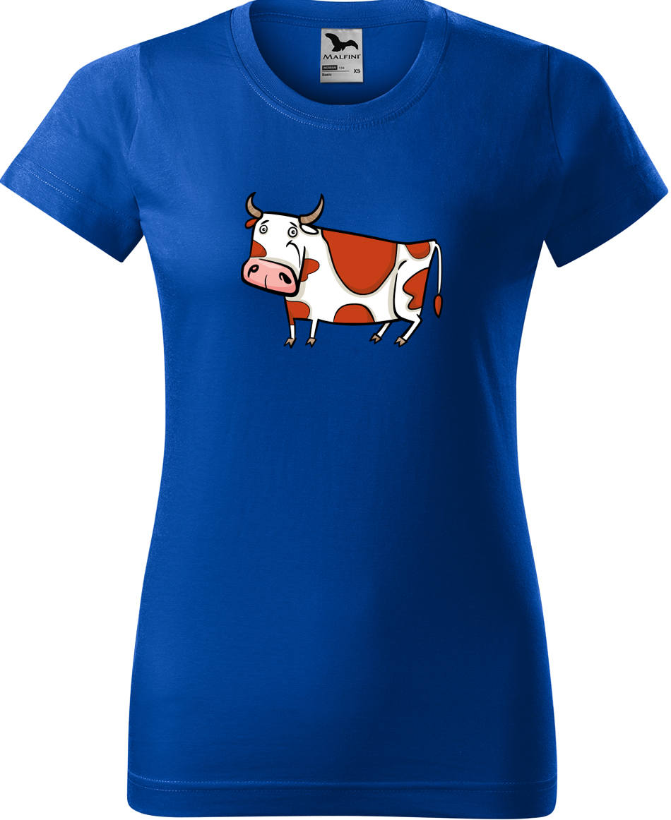 Dámské tričko s krávou - Obrázek stylizované krávy Velikost: M, Barva: Královská modrá (05), Střih: dámský