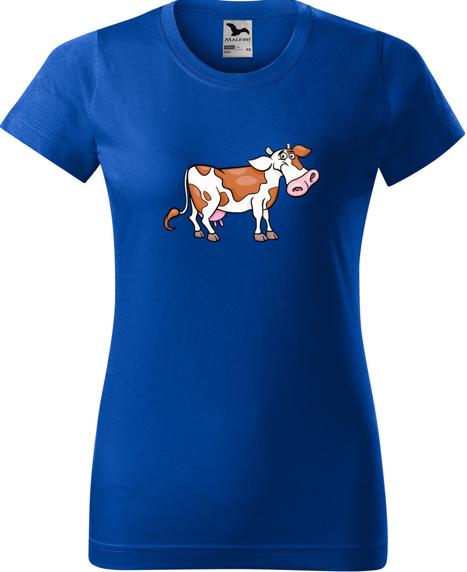 Dámské tričko s krávou - Obrázek veselé krávy Velikost: S, Barva: Královská modrá (05), Střih: dámský