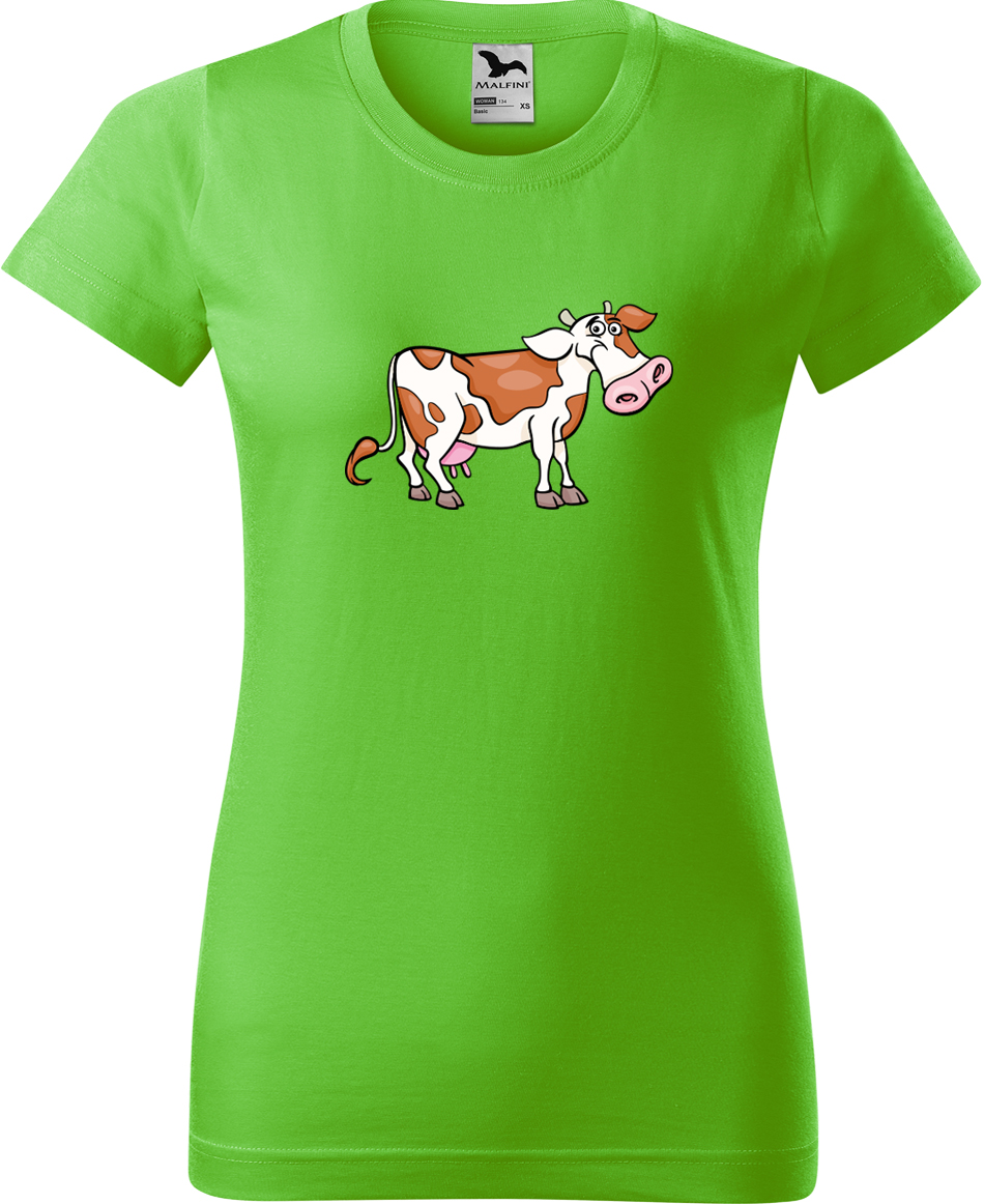 Dámské tričko s krávou - Obrázek veselé krávy Velikost: L, Barva: Apple Green (92), Střih: dámský