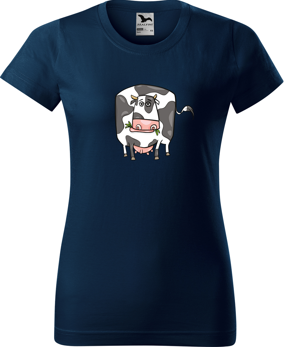 Dámské tričko s krávou - Obrázek vtipné krávy Velikost: L, Barva: Námořní modrá (02), Střih: dámský