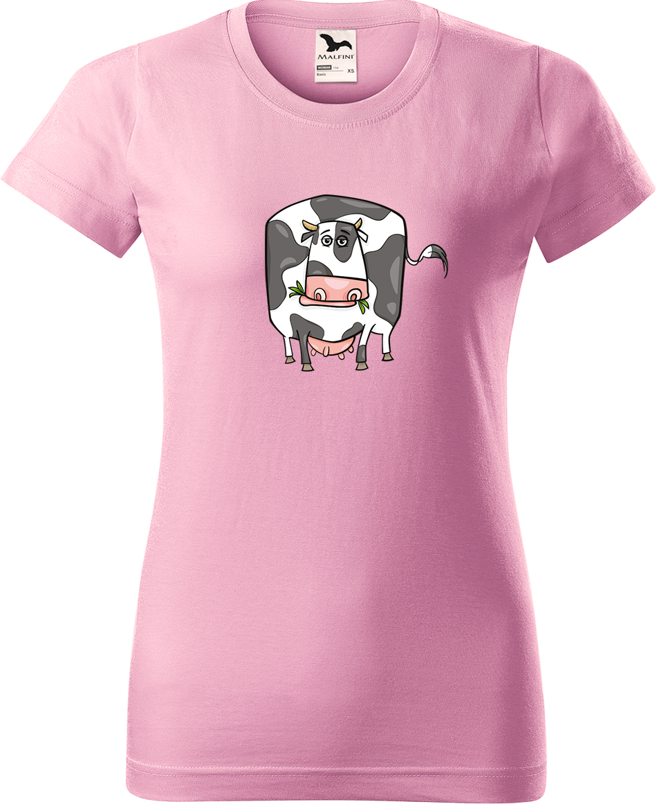 Dámské tričko s krávou - Obrázek vtipné krávy Velikost: XL, Barva: Růžová (30), Střih: dámský