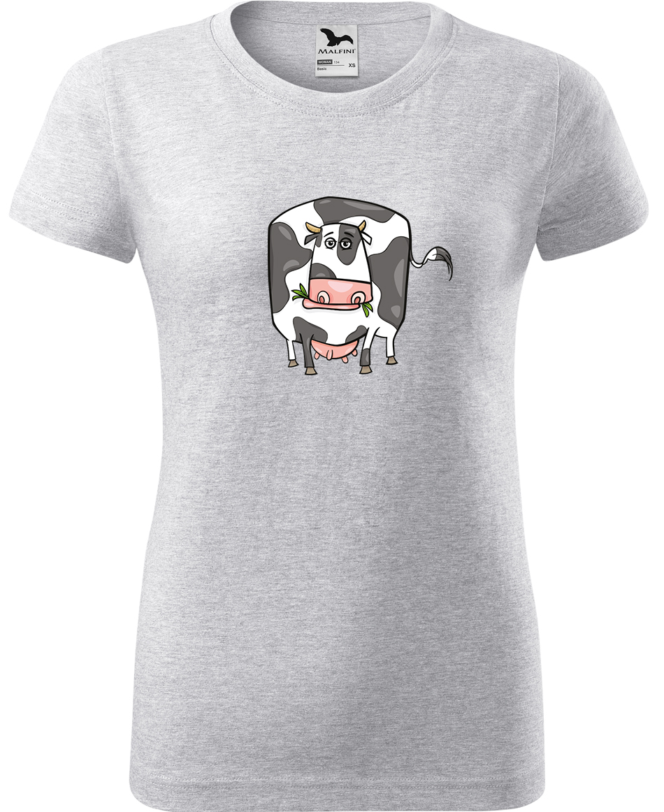 Dámské tričko s krávou - Obrázek vtipné krávy Velikost: XL, Barva: Světle šedý melír (03), Střih: dámský