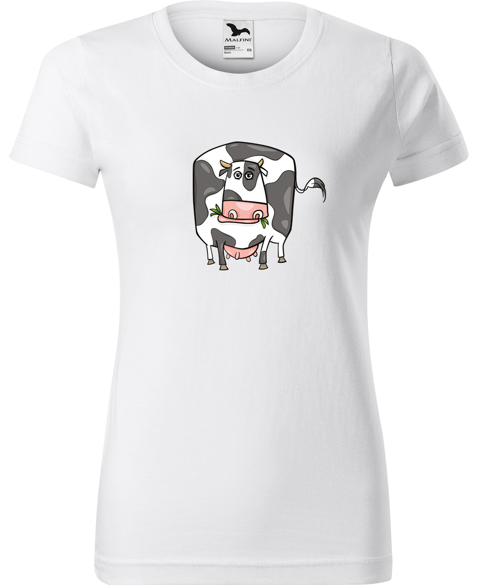 Dámské tričko s krávou - Obrázek vtipné krávy Velikost: L, Barva: Bílá (00)
