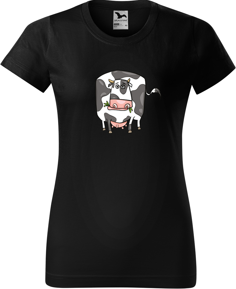 Dámské tričko s krávou - Obrázek vtipné krávy Velikost: M, Barva: Černá (01), Střih: dámský