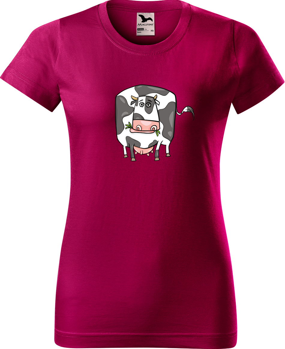 Dámské tričko s krávou - Obrázek vtipné krávy Velikost: L, Barva: Fuchsia red (49), Střih: dámský