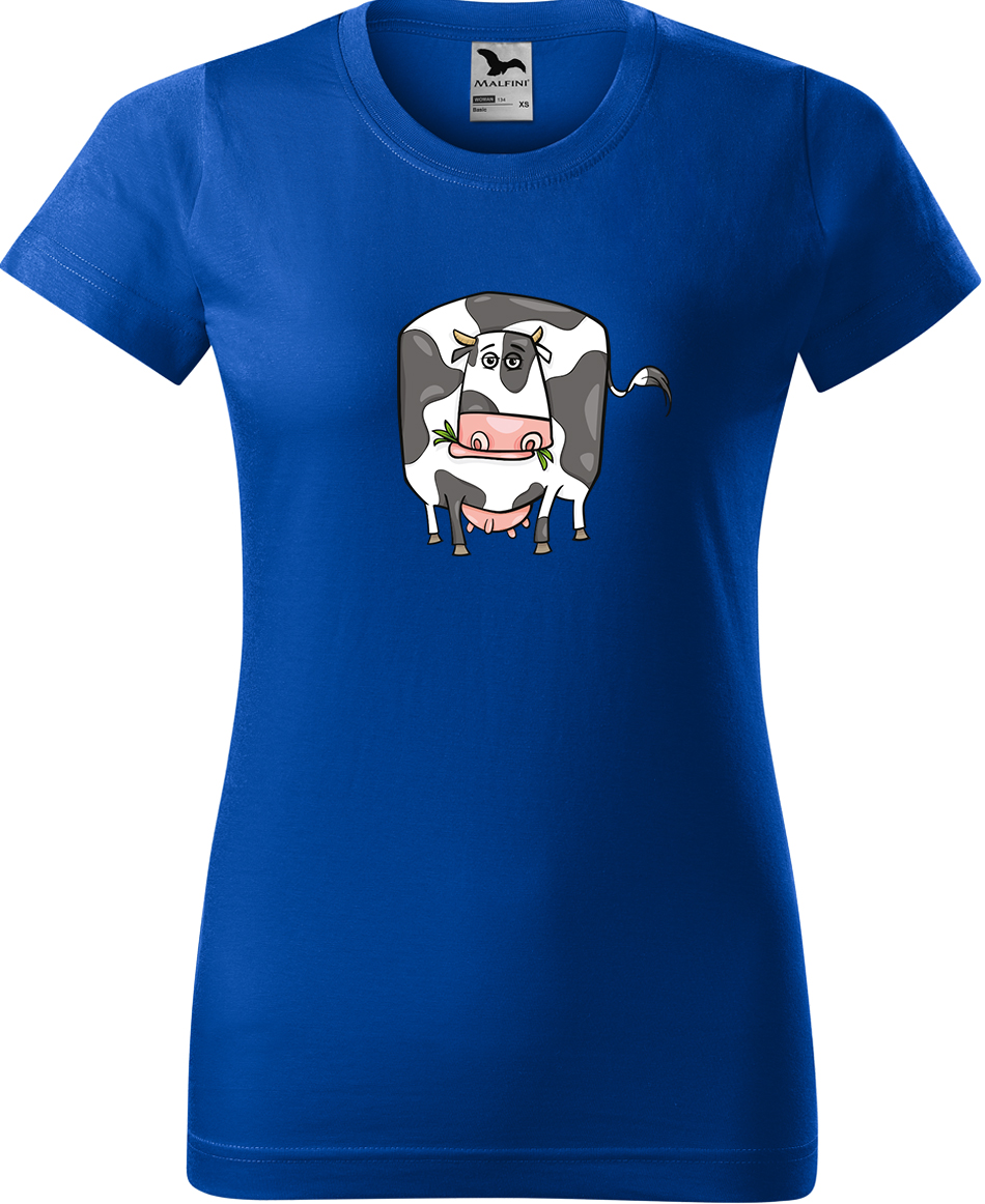 Dámské tričko s krávou - Obrázek vtipné krávy Velikost: M, Barva: Královská modrá (05), Střih: dámský
