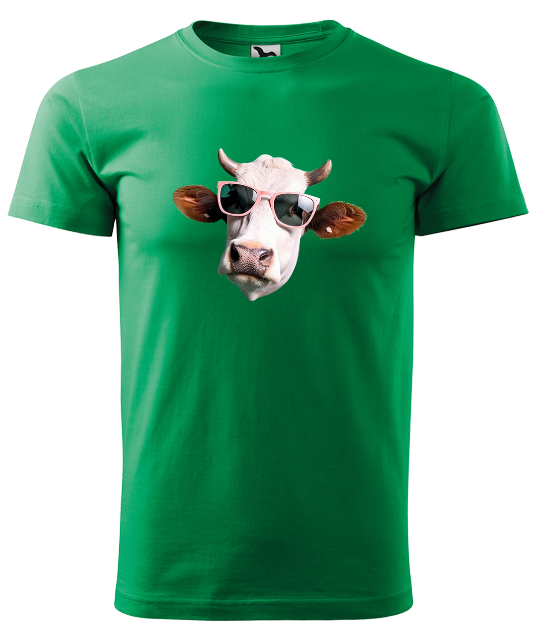 Dětské tričko s krávou - Kráva v brýlích Velikost: 10 let / 146 cm, Barva: Středně zelená (16), Délka rukávu: Krátký rukáv