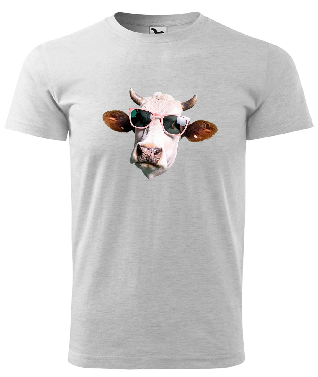 Dětské tričko s krávou - Kráva v brýlích Velikost: 10 let / 146 cm, Barva: Světle šedý melír (03), Délka rukávu: Krátký rukáv