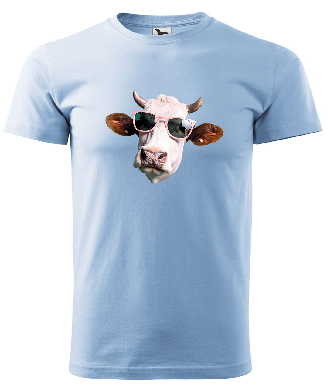 Dětské tričko s krávou - Kráva v brýlích Velikost: 4 roky / 110 cm, Barva: Nebesky modrá (15), Délka rukávu: Krátký rukáv