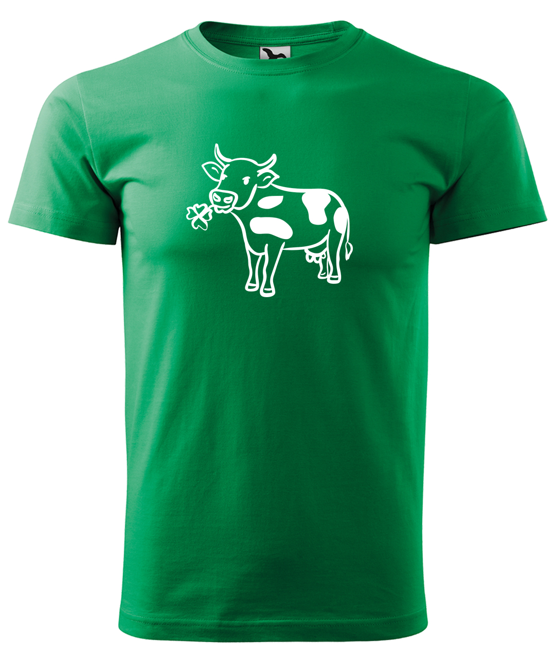 Dětské tričko s krávou - Kravička a jetel Velikost: 4 roky / 110 cm, Barva: Středně zelená (16), Délka rukávu: Krátký rukáv