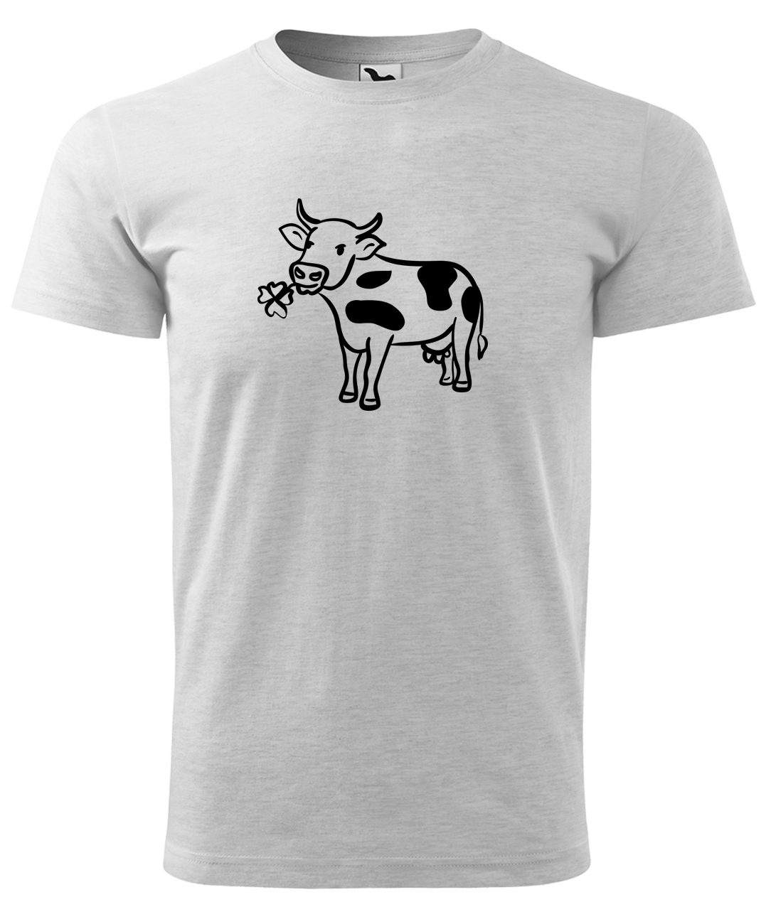 Dětské tričko s krávou - Kravička a jetel Velikost: 4 roky / 110 cm, Barva: Světle šedý melír (03), Délka rukávu: Krátký rukáv