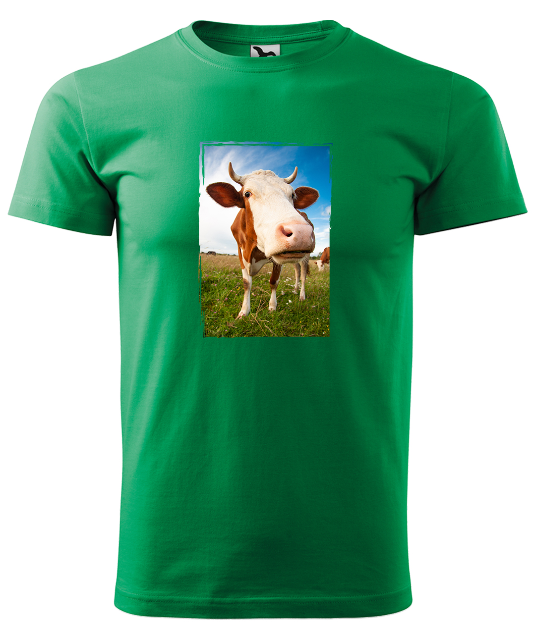 Dětské tričko s krávou - Na pastvě Velikost: 8 let / 134 cm, Barva: Středně zelená (16), Délka rukávu: Krátký rukáv