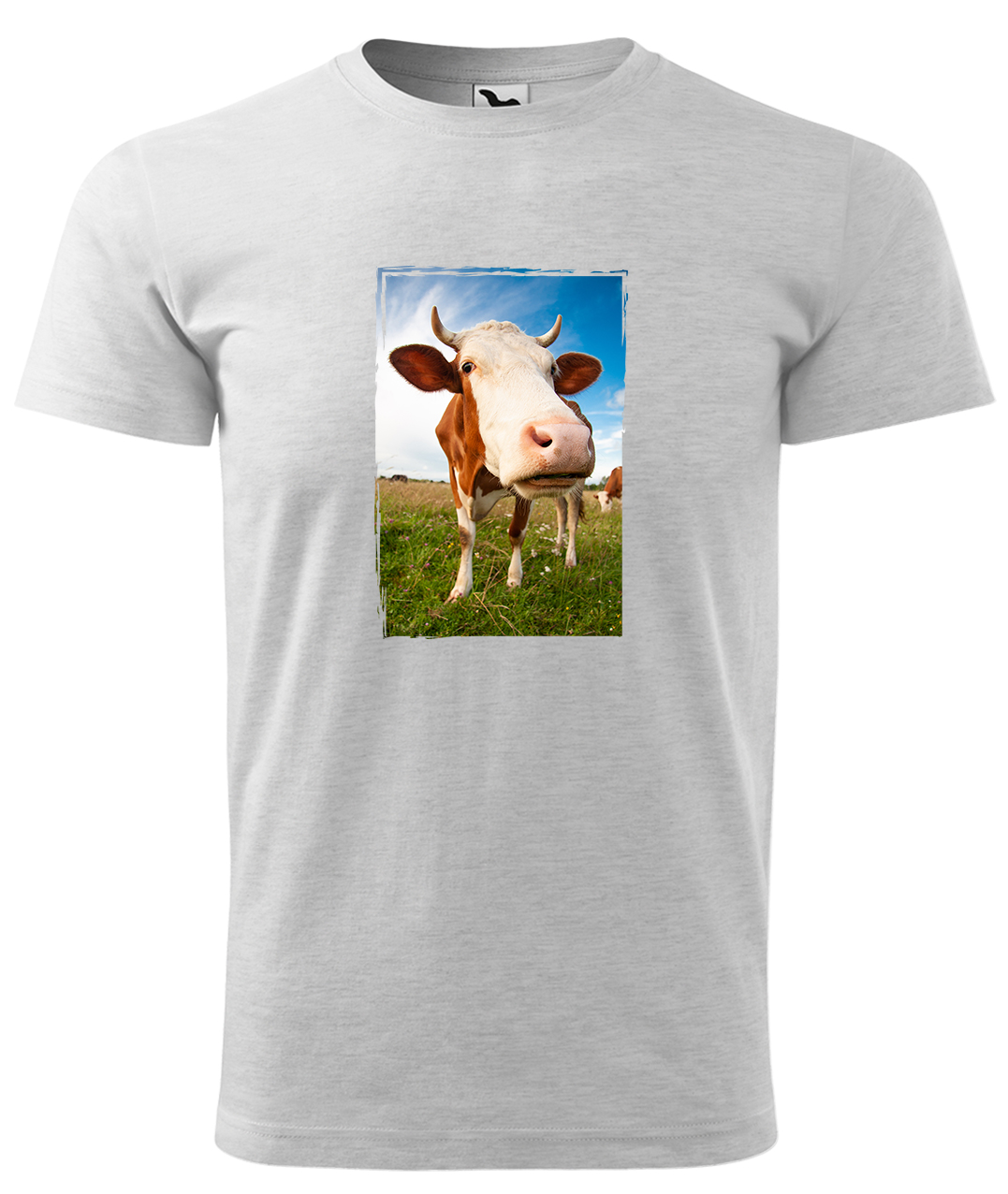 Dětské tričko s krávou - Na pastvě Velikost: 8 let / 134 cm, Barva: Světle šedý melír (03), Délka rukávu: Krátký rukáv