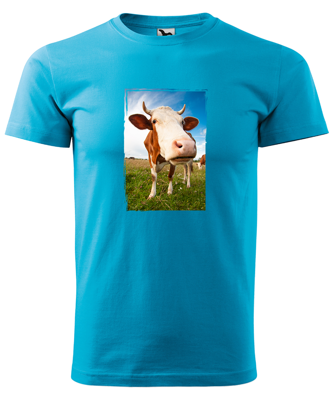 Dětské tričko s krávou - Na pastvě Velikost: 8 let / 134 cm, Barva: Tyrkysová (44), Délka rukávu: Krátký rukáv