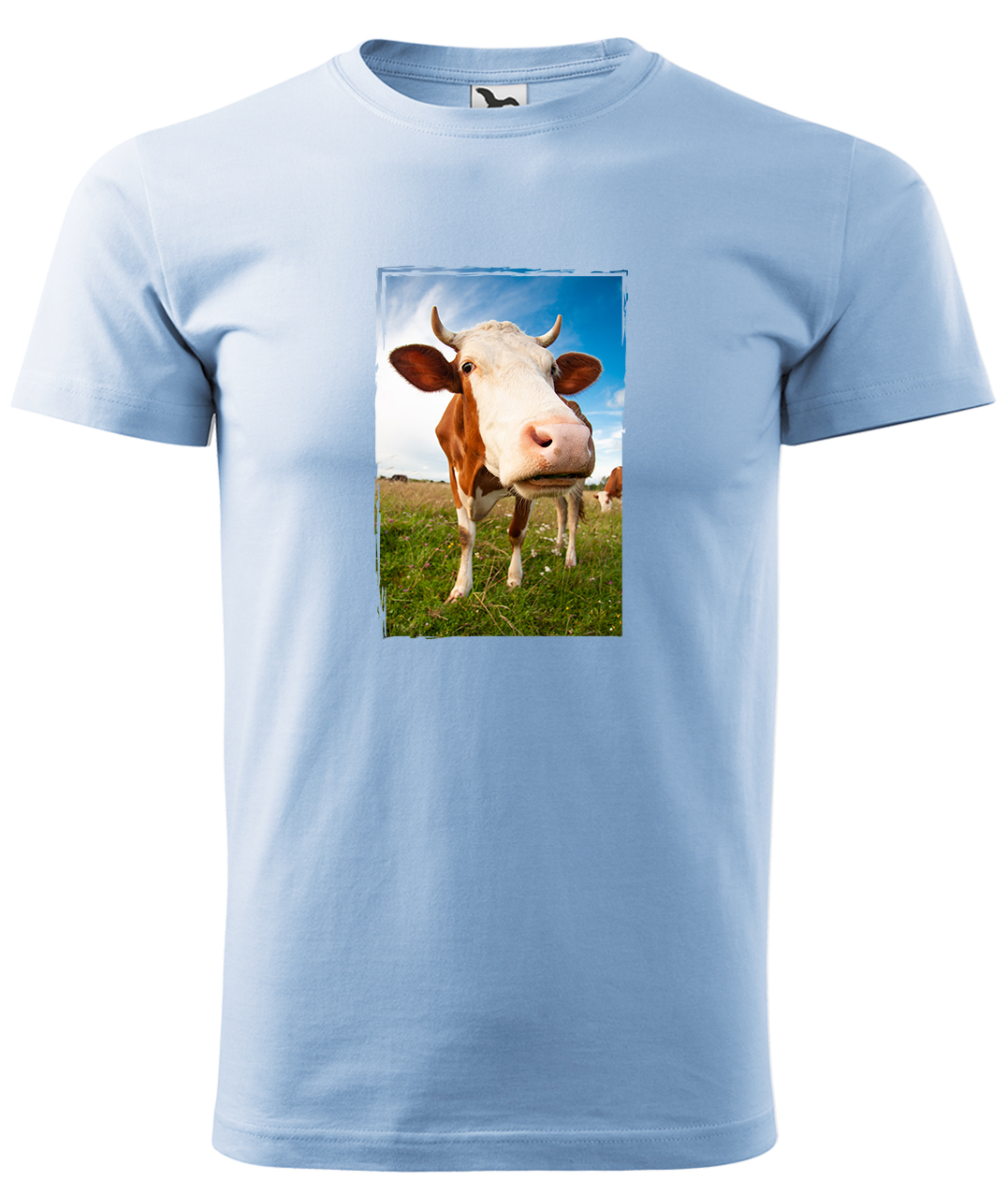 Dětské tričko s krávou - Na pastvě Velikost: 8 let / 134 cm, Barva: Nebesky modrá (15), Délka rukávu: Krátký rukáv