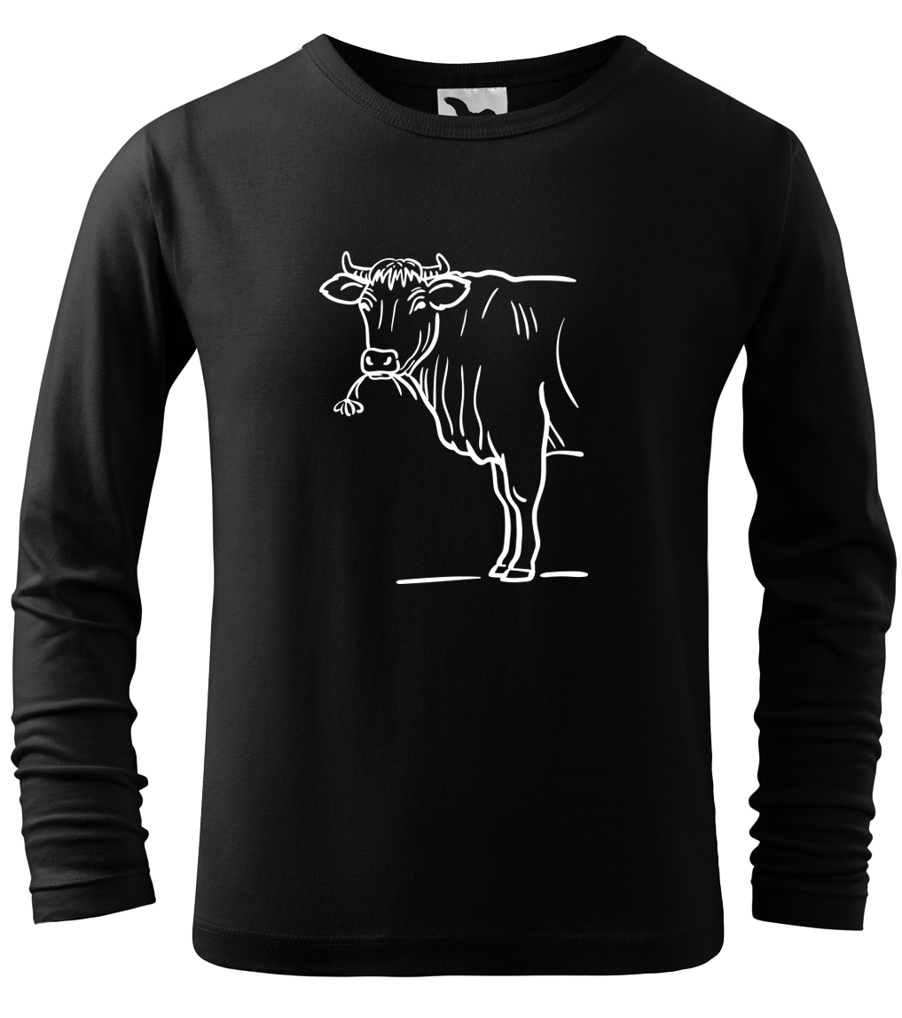 Dětské tričko s krávou - Býk (dlouhý rukáv) Velikost: 10 let / 146 cm, Barva: Černá (01), Délka rukávu: Dlouhý rukáv