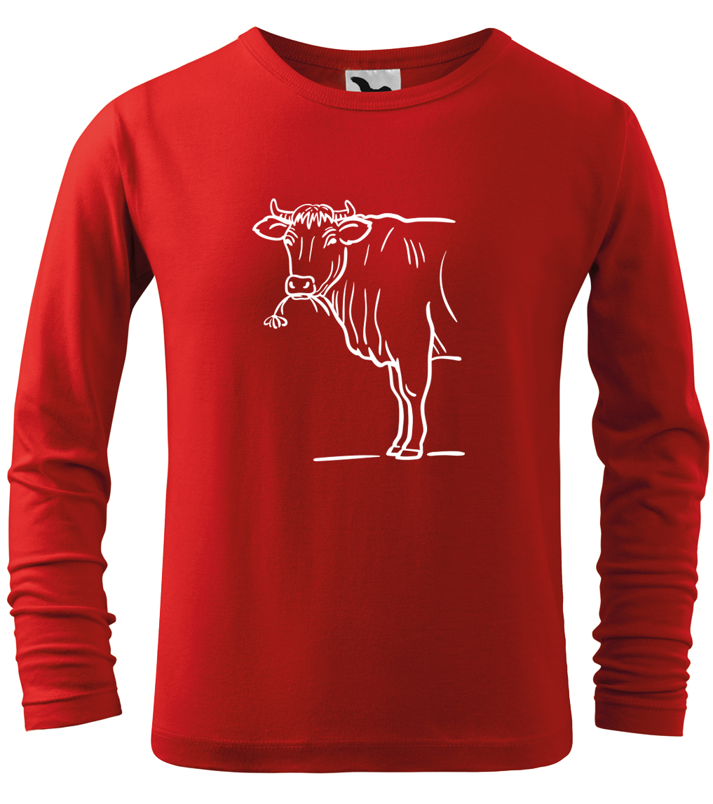 Dětské tričko s krávou - Býk (dlouhý rukáv) Velikost: 12 let / 158 cm, Barva: Červená (07), Délka rukávu: Dlouhý rukáv