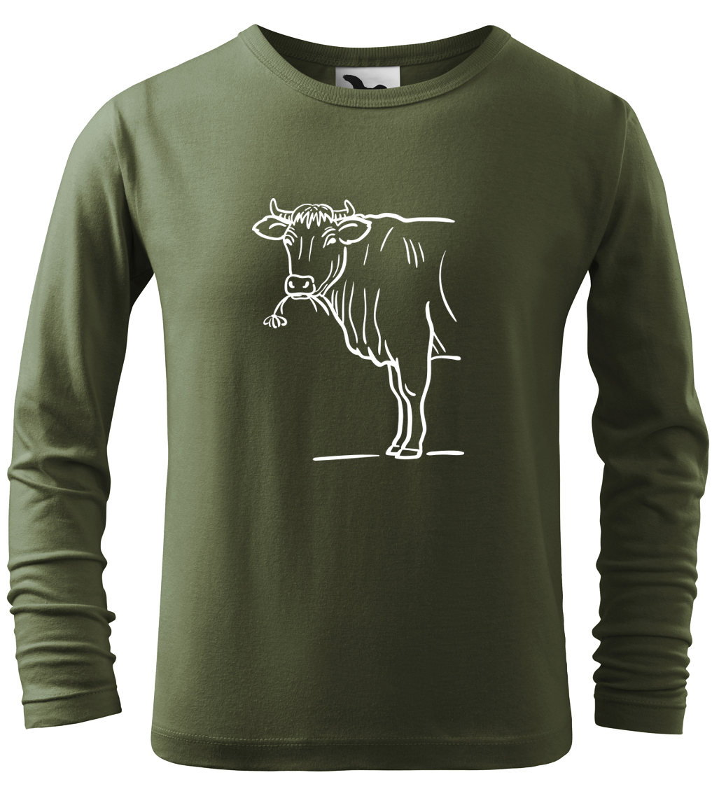 Dětské tričko s krávou - Býk (dlouhý rukáv) Velikost: 4 roky / 110 cm, Barva: Khaki (09), Délka rukávu: Dlouhý rukáv