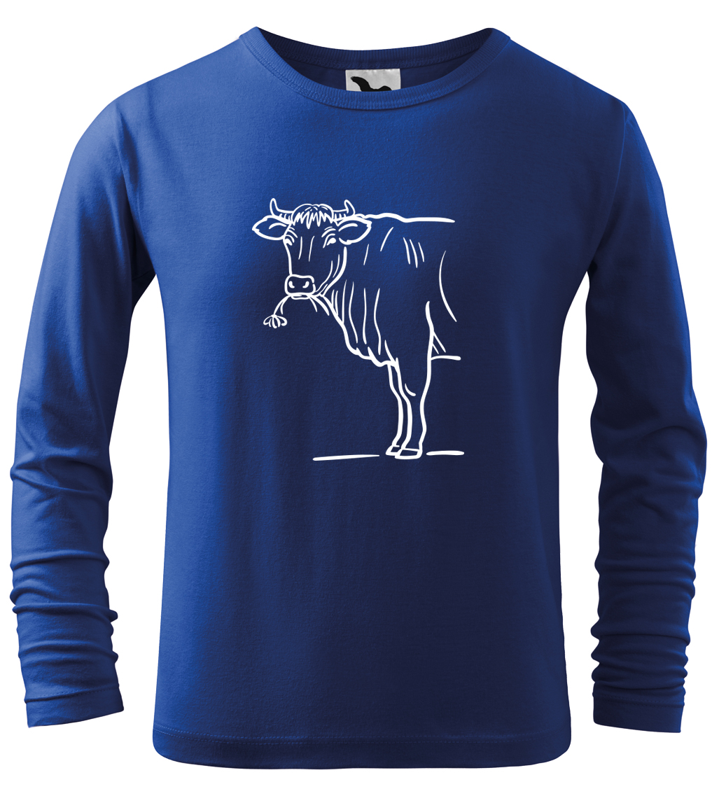 Dětské tričko s krávou - Býk (dlouhý rukáv) Velikost: 4 roky / 110 cm, Barva: Královská modrá (05), Délka rukávu: Dlouhý rukáv