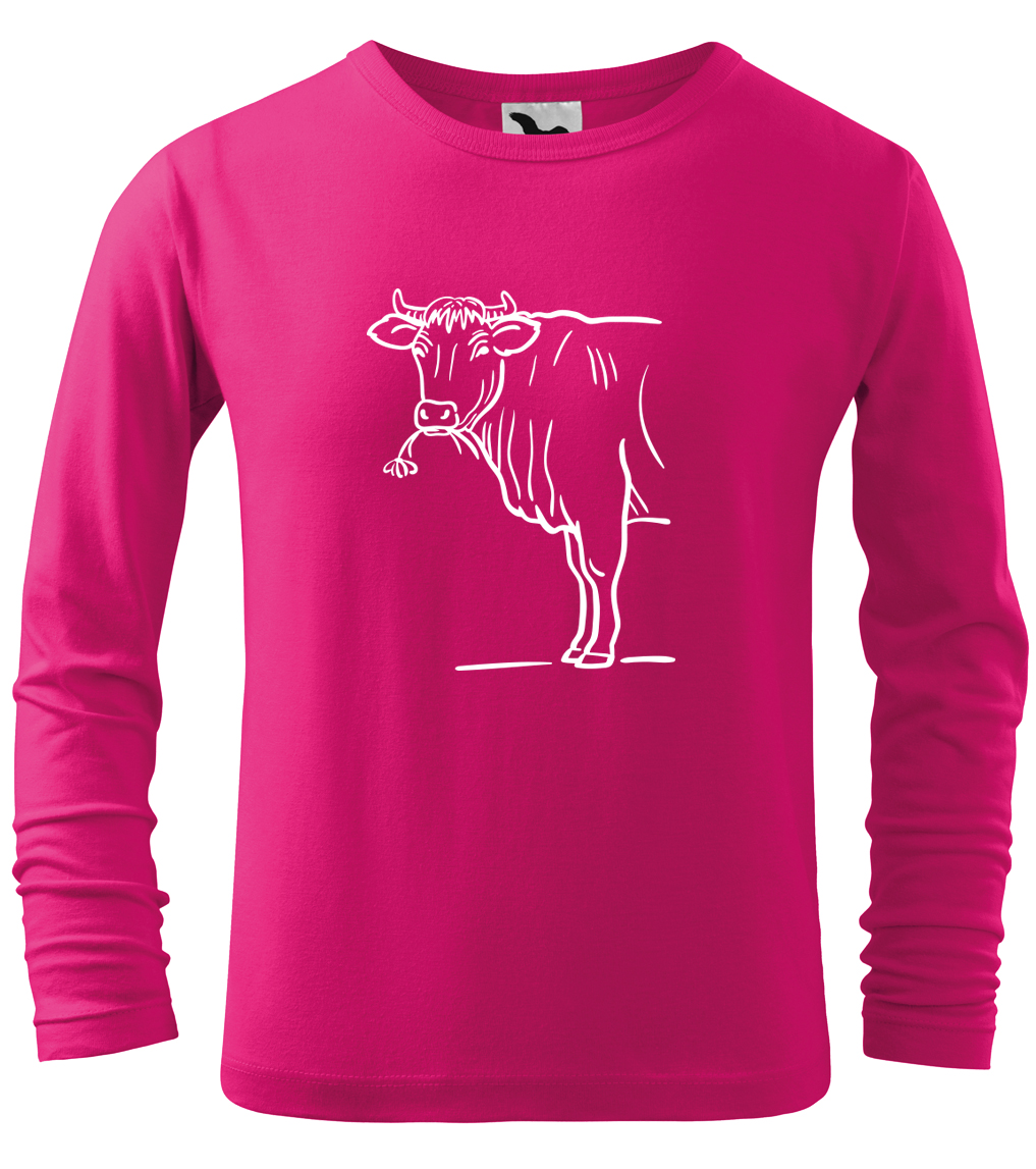 Dětské tričko s krávou - Býk (dlouhý rukáv) Velikost: 10 let / 146 cm, Barva: Malinová (63), Délka rukávu: Dlouhý rukáv