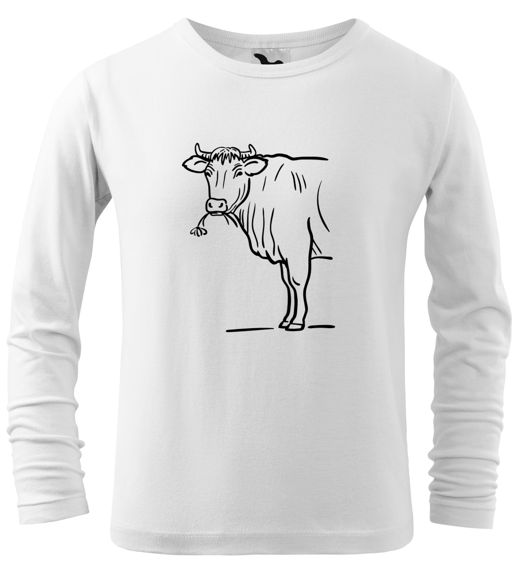 Dětské tričko s krávou - Býk (dlouhý rukáv) Velikost: 4 roky / 110 cm, Barva: Bílá (00), Délka rukávu: Dlouhý rukáv