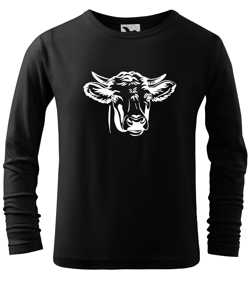 Dětské tričko s krávou - Hlava krávy (dlouhý rukáv) Velikost: 4 roky / 110 cm, Barva: Černá (01), Délka rukávu: Dlouhý rukáv