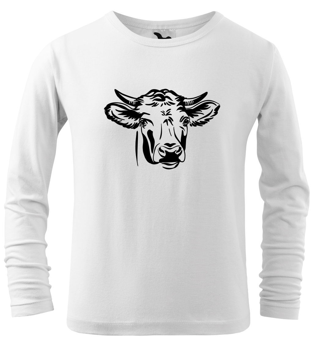 Dětské tričko s krávou - Hlava krávy (dlouhý rukáv) Velikost: 4 roky / 110 cm, Barva: Bílá (00), Délka rukávu: Dlouhý rukáv