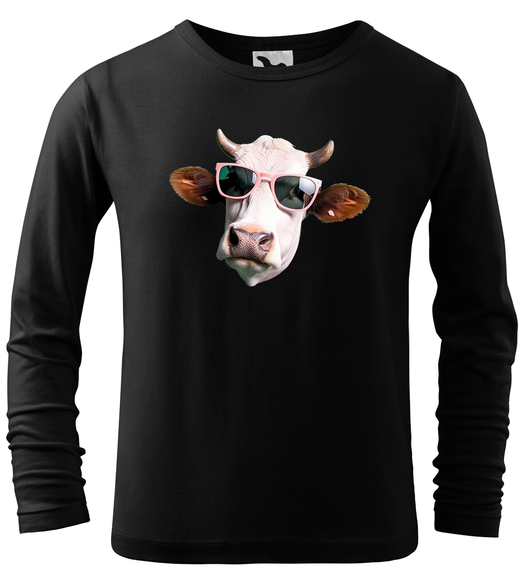 Dětské tričko s krávou - Kráva v brýlích (dlouhý rukáv) Velikost: 4 roky / 110 cm, Barva: Černá (01), Délka rukávu: Dlouhý rukáv