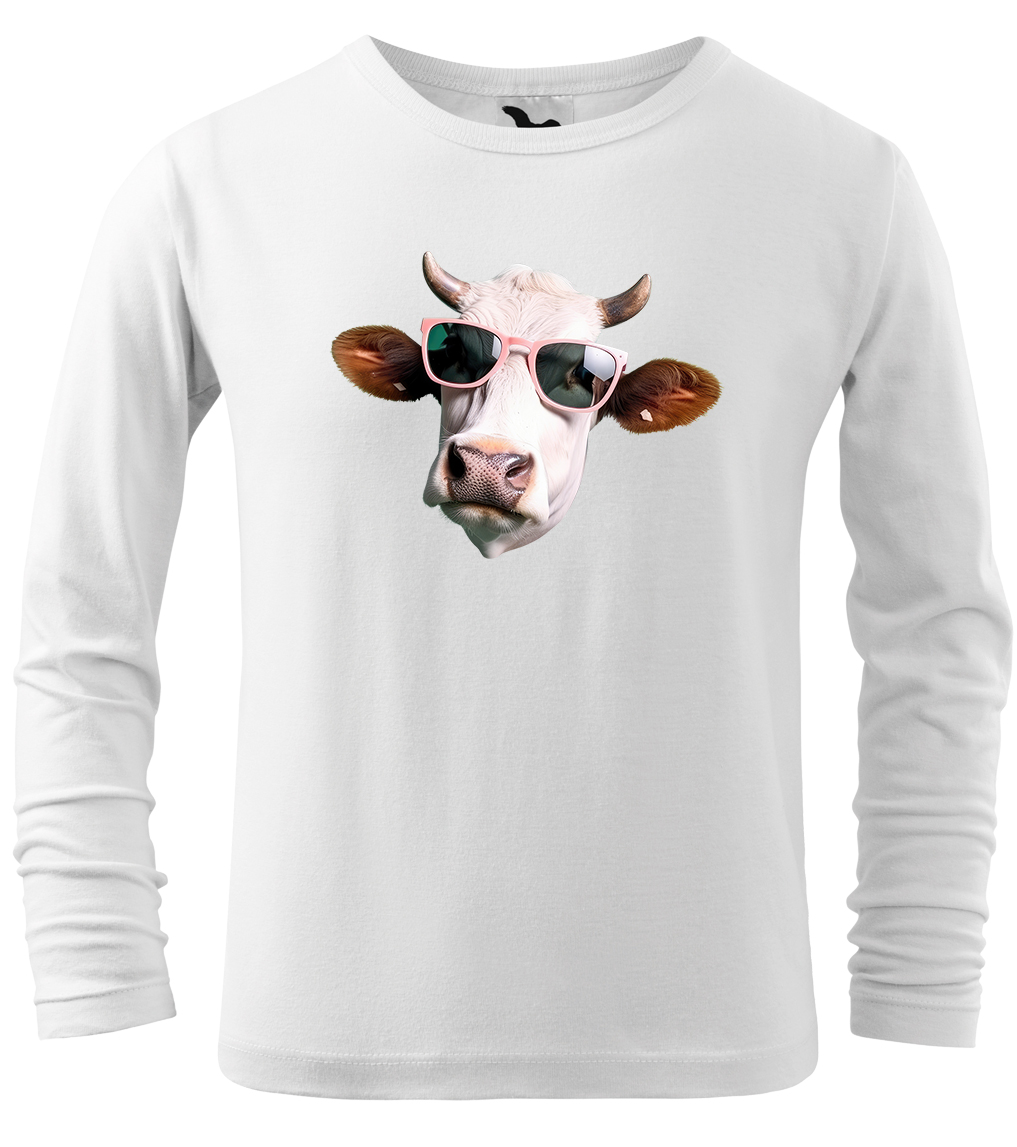 Dětské tričko s krávou - Kráva v brýlích (dlouhý rukáv) Velikost: 4 roky / 110 cm, Barva: Bílá (00), Délka rukávu: Dlouhý rukáv